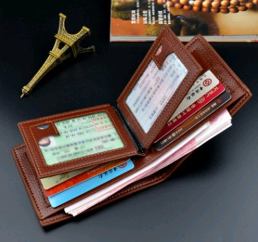 New wallet men's short driving license wallet fashion lychee pattern 3 fold thin section business men's youth soft wallet