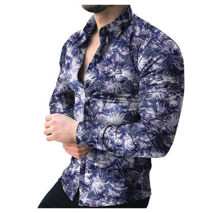 Men's Casual Long Sleeved Floral Shirt