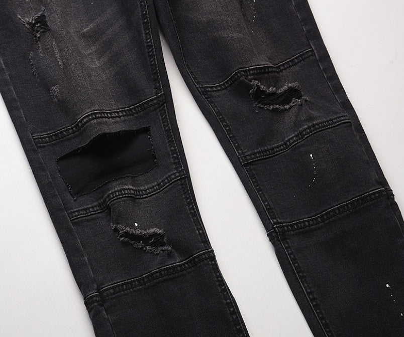 Elastic feet ripped trousers