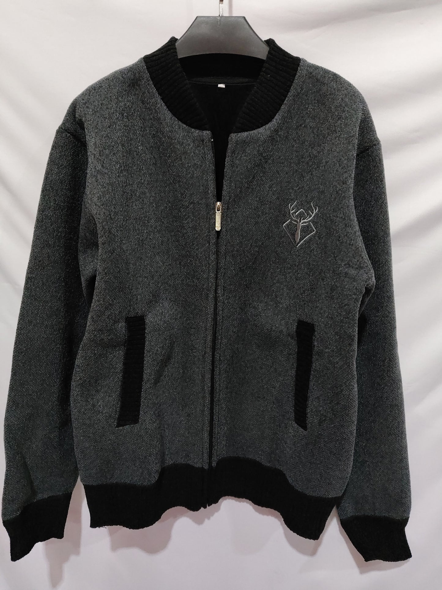 Men's Slim Stand Collar Elk Embroidered Coat