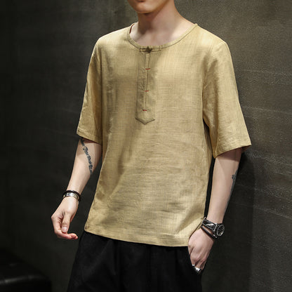 Cotton And Linen Short-sleeved T-shirt