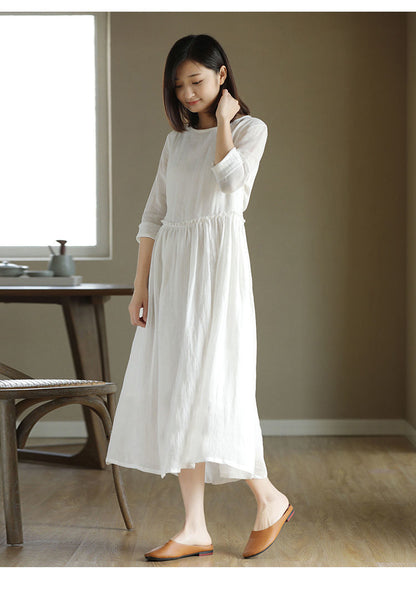 Vintage Round Neck Mid Sleeve Small Long Dress