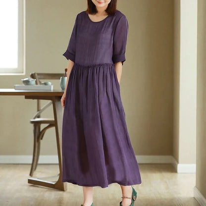 Vintage Round Neck Mid Sleeve Small Long Dress