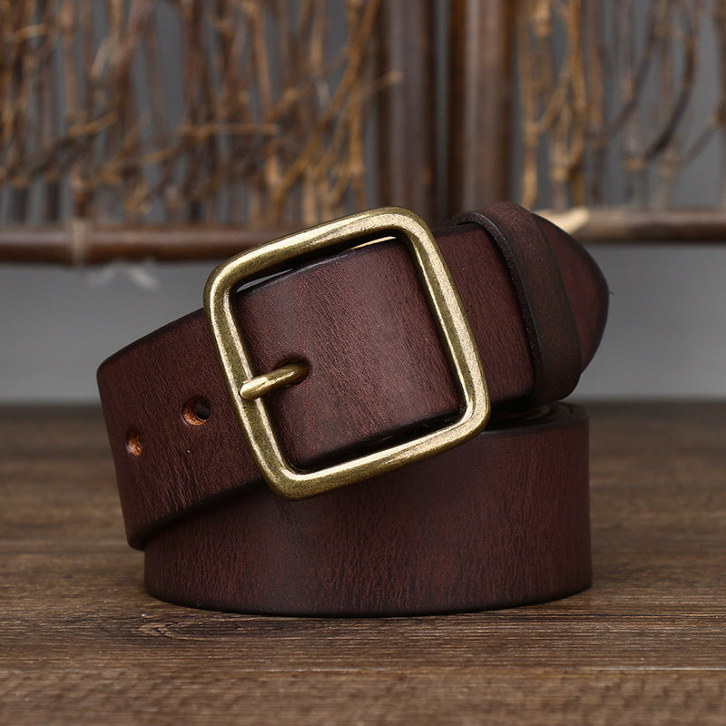 Fashion Pin Buckle Pure Copper Men's Cowhide Vintage Belt