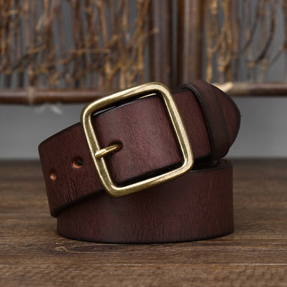 Fashion Pin Buckle Pure Copper Men's Cowhide Vintage Belt