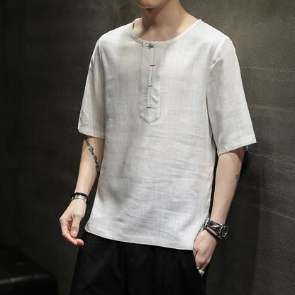 Cotton And Linen Short-sleeved T-shirt