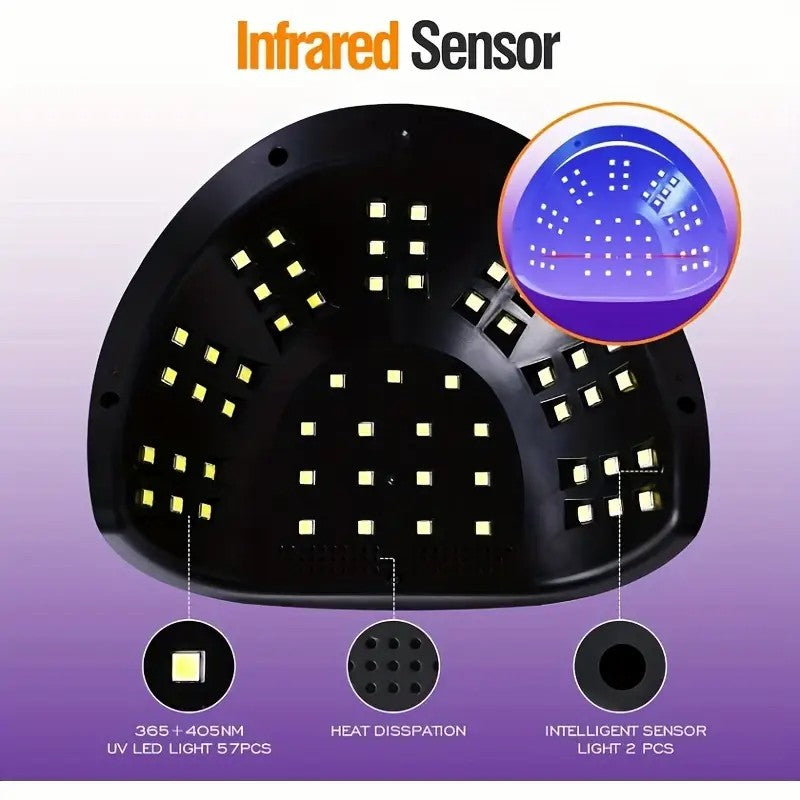 256W High-Power UV LED Nail Lamp With 4 Timer Settings, Automatic Sensor & Smart Display - Fast Gel Polish Curing, Purple & Black Design, Ergonomic Handle For Professional Manicures