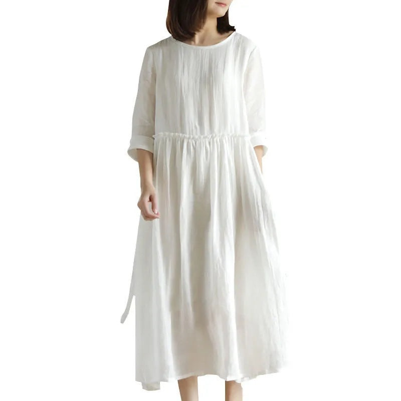 Vintage Round Neck Mid Sleeve Small Long Dress
