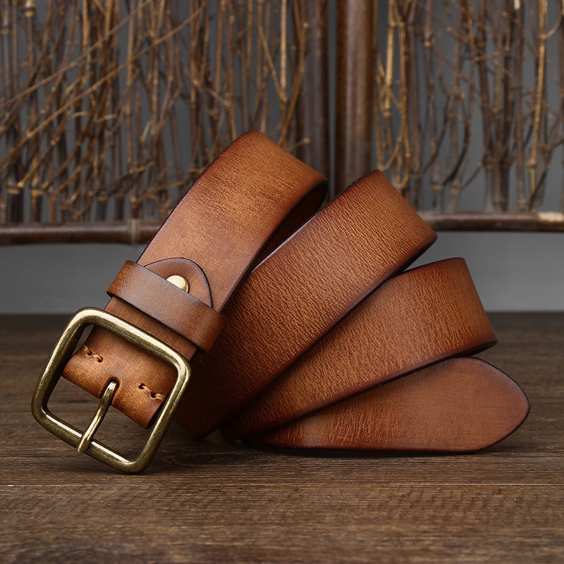 Fashion Pin Buckle Pure Copper Men's Cowhide Vintage Belt