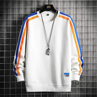 Men's Fashion Casual Round Neck Striped Long-sleeved Sweater