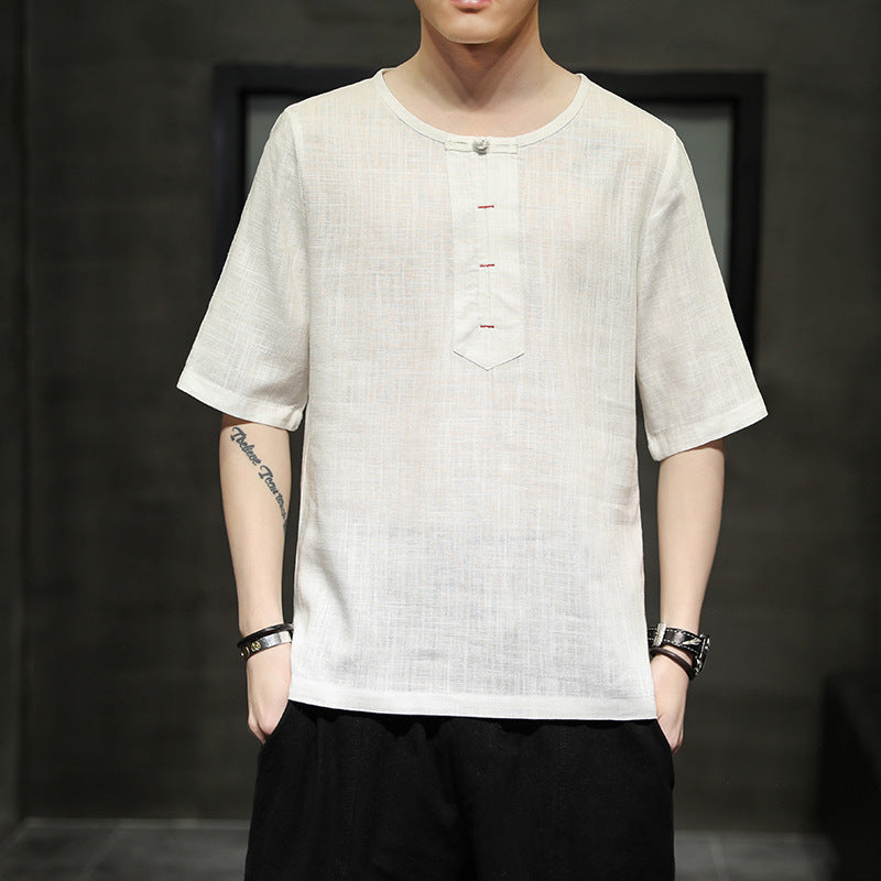 Cotton And Linen Short-sleeved T-shirt