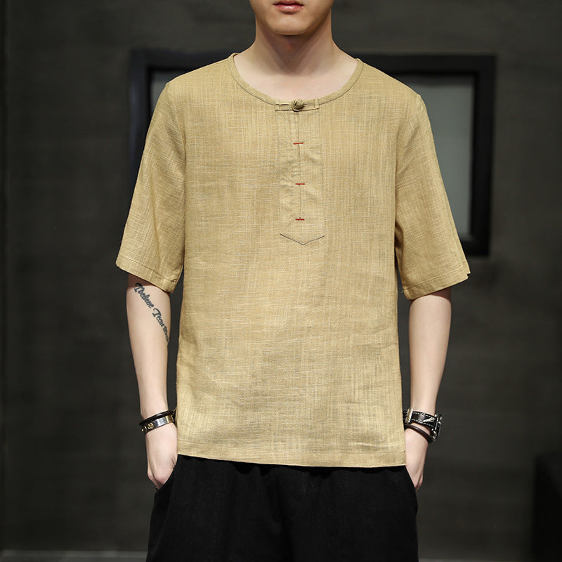 Cotton And Linen Short-sleeved T-shirt