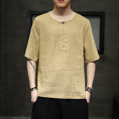 Cotton And Linen Short-sleeved T-shirt