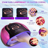 256W High-Power UV LED Nail Lamp With 4 Timer Settings, Automatic Sensor & Smart Display - Fast Gel Polish Curing, Purple & Black Design, Ergonomic Handle For Professional Manicures