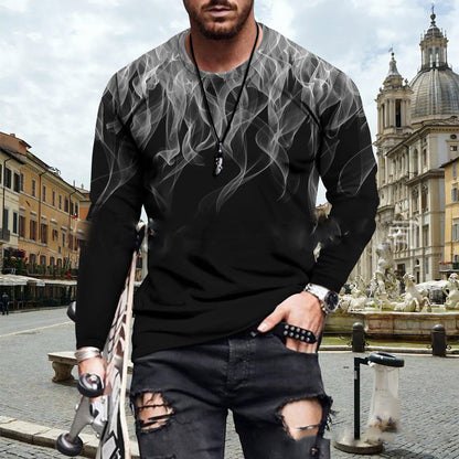 Fashion Round Neck Splash Color Printing 3D Long-sleeved T-shirt