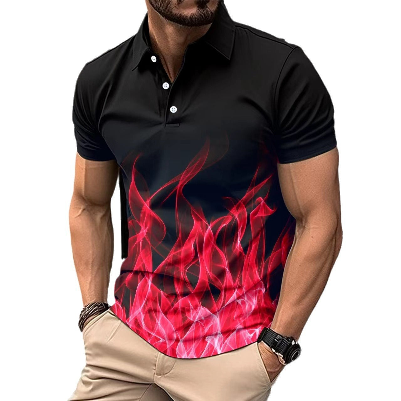 Button Flame Gradient Color Short Sleeve