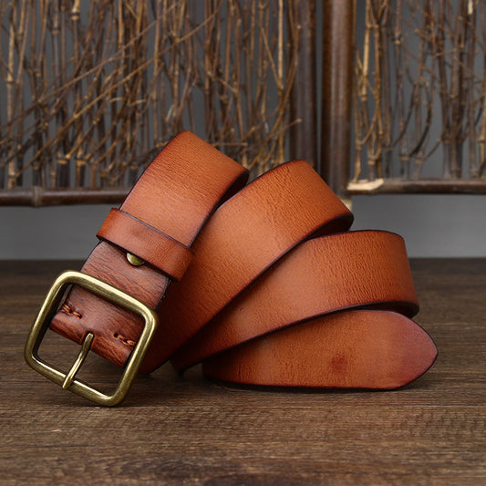 Fashion Pin Buckle Pure Copper Men's Cowhide Vintage Belt