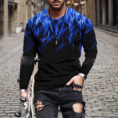 Fashion Round Neck Splash Color Printing 3D Long-sleeved T-shirt