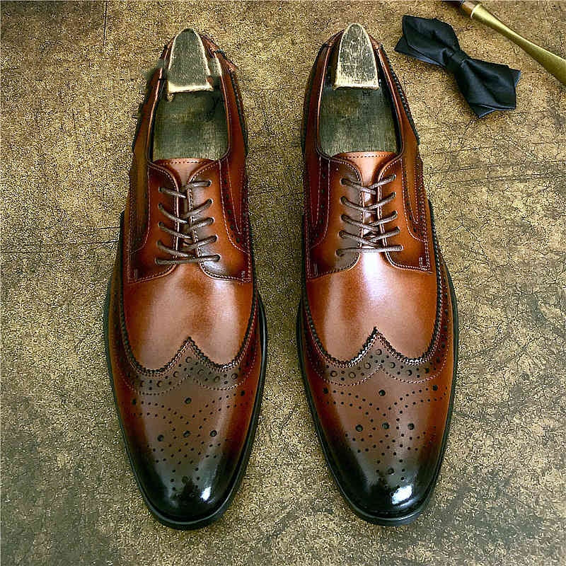 Genuine Leather Brogue Business Formal Wear Leather Shoes