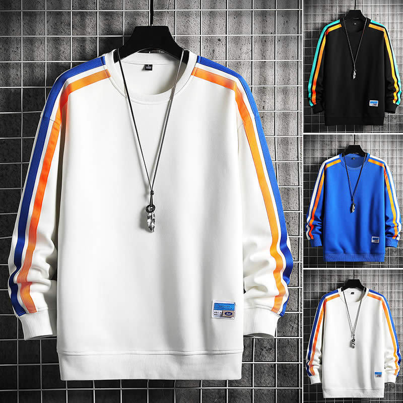 Men's Fashion Casual Round Neck Striped Long-sleeved Sweater