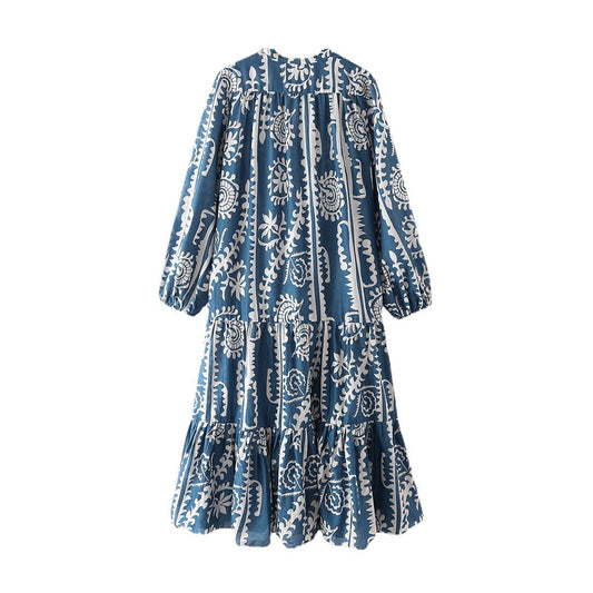 European And American Women's Clothing Fashionable Temperament Layered Stitching Printing Dress