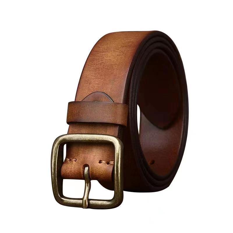 Fashion Pin Buckle Pure Copper Men's Cowhide Vintage Belt