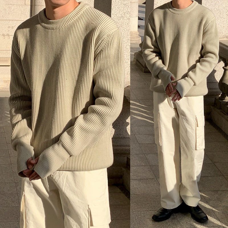 New Korean Style Trendy Loose Round Neck Knitted Coat